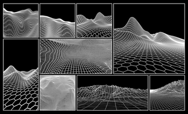 Wireframe landscape backgrounds set EPS 10 Vector illustration Terrain digital topography wireframe Mountain data wireframe modelling map