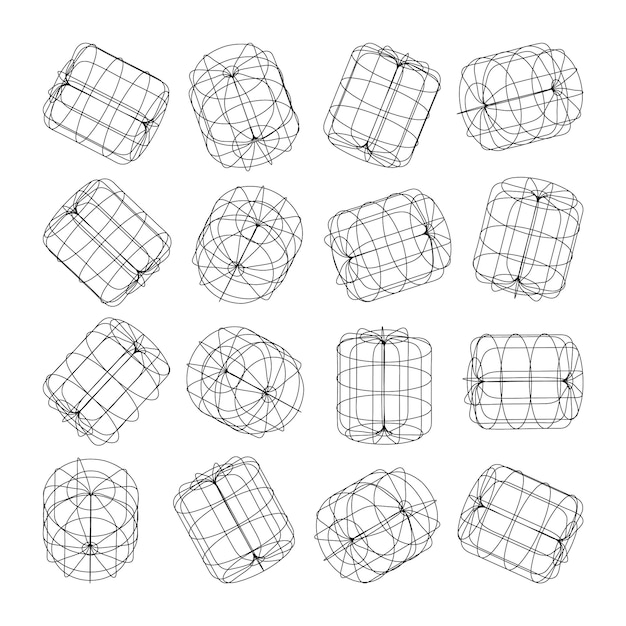 Vector wireframe lined shapes perspective mesh d grid low poly geometric elements retro futuristic design