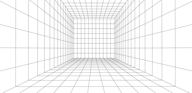 Vector wireframe room on the white background vector perspective grid box with digital space