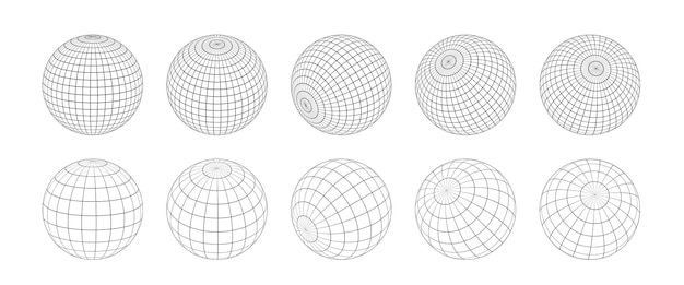 Vector wireframe sphere set isolated