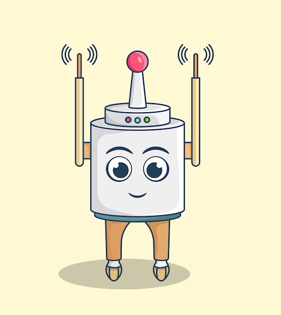 Vector wireless mini cartoon robot flat illustration on isolated background