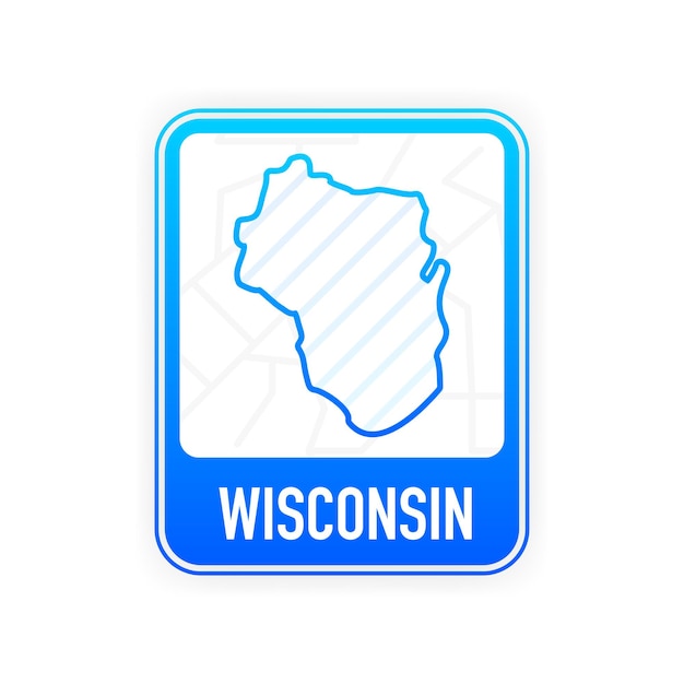 Wisconsin - U.S. state. Contour line in white color on blue sign. Map of The United States of America. Vector illustration.