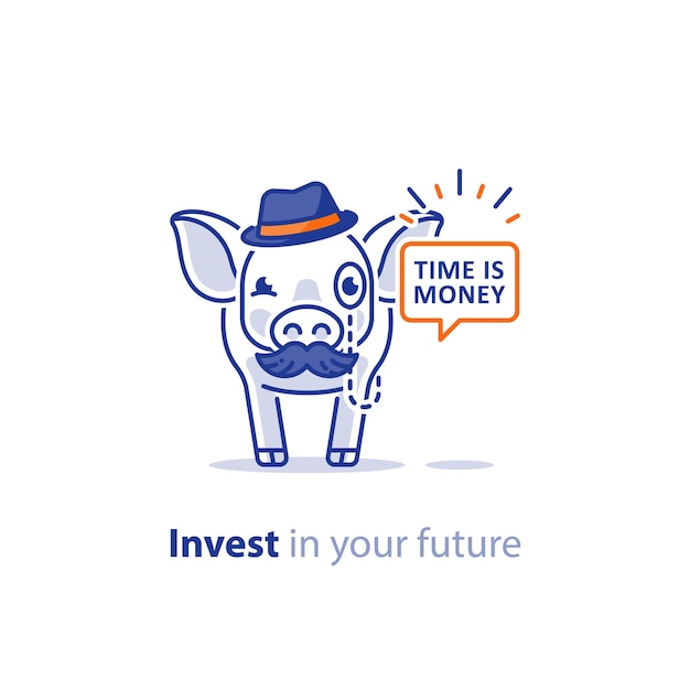 Wise old pig with mustache and hat illustration