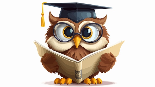 Wise Owl Cartoon Character with Graduate Cap