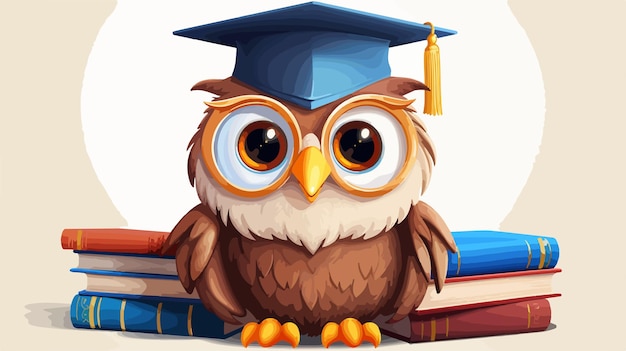 Wise Owl Cartoon Character with Graduate Cap