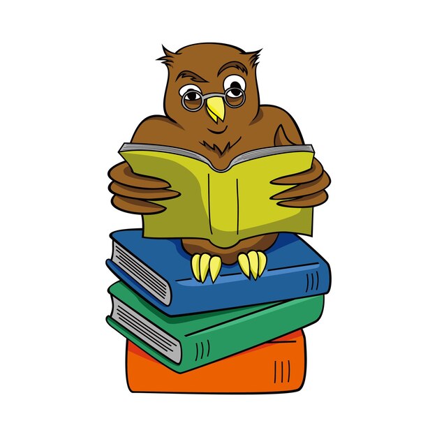 Vector wise owl cartoon design. animal character for education. vector illustration.