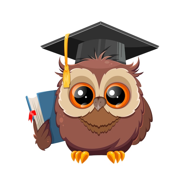 Wise owl in graduation cap Cute cartoon owl