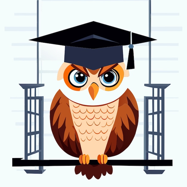 a wise owl wearing a graduation cap sitting in a jail cell looking wise retro mugshot style