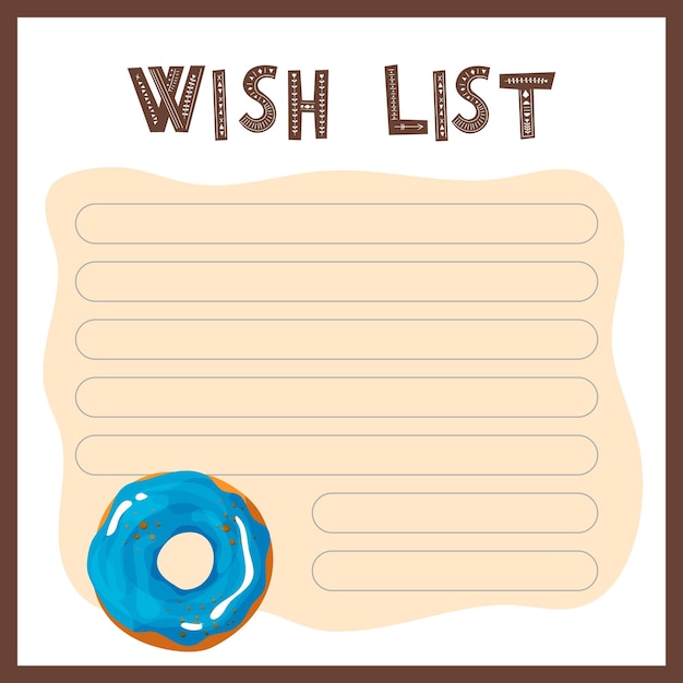 Wish list set of to do lists with cute dessert donut illustrations for agenda planners check lists n