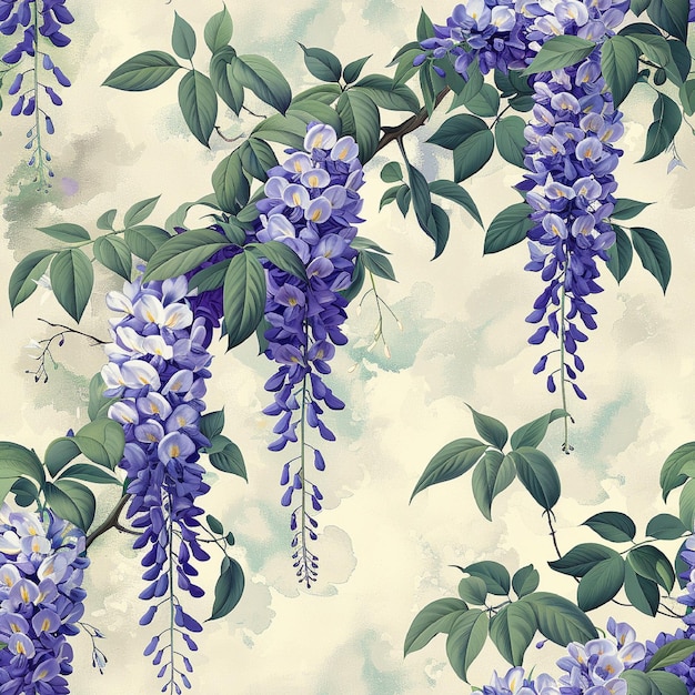 Vector wisteria seamless pattern background vector cute plants graphic with eps file