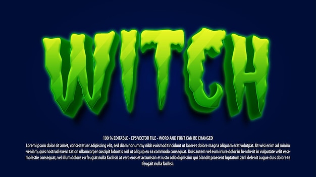 Witch 3d editable text effect green light template style