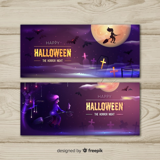 Witch on a broom halloween banners