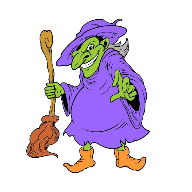 witch cartoon character for sticker design