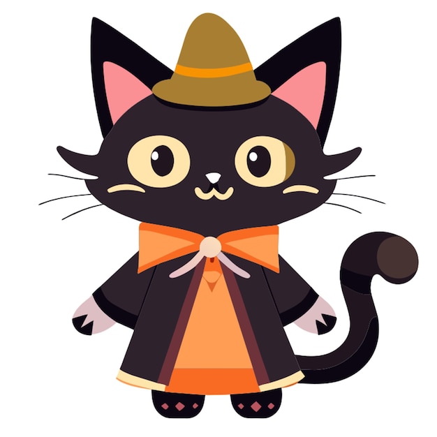 Vector witch cat full body on white background vector illustration