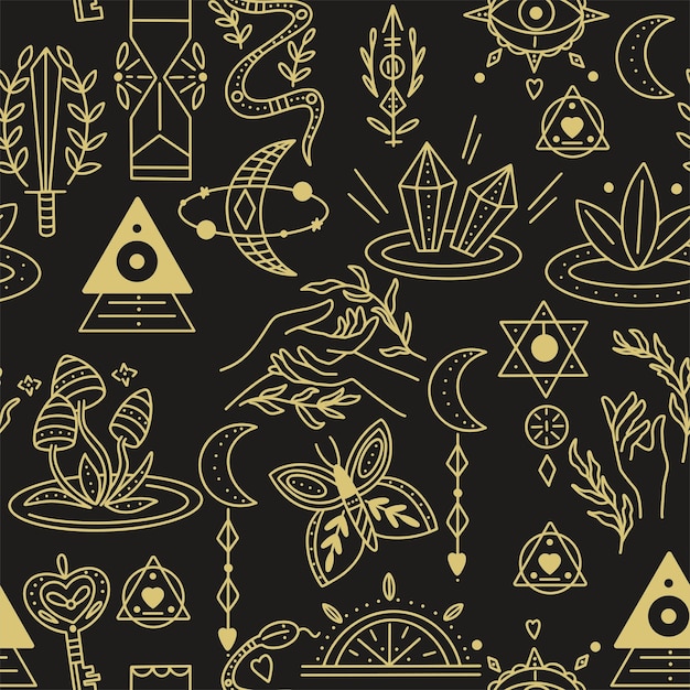 Witch craft magical symbols seamless pattern