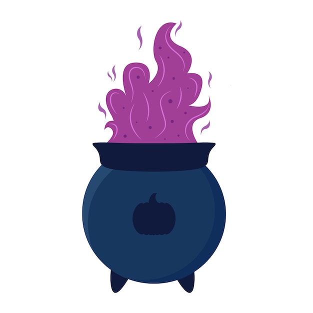 Witch dark cauldron with purple fire halloween icon