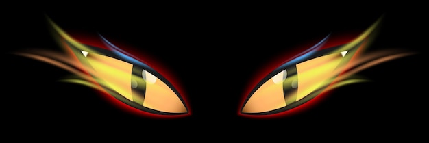 Vector witch eyes with fire flames isolated on black background wizard eyes vector illustration