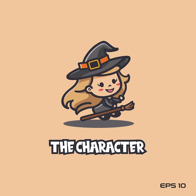 Vector witch on a flying broomstick character vector illustration eps 10 mascot logo cute