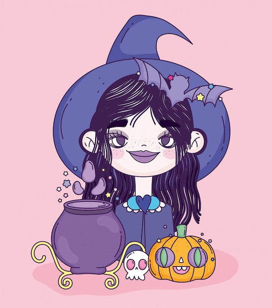 Witch girl trick or treat happy halloween