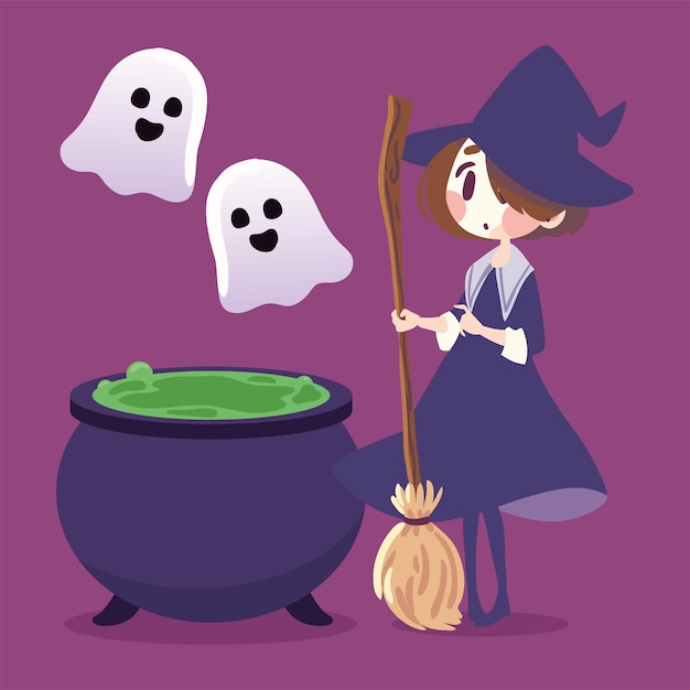 Witch halloween and cauldron