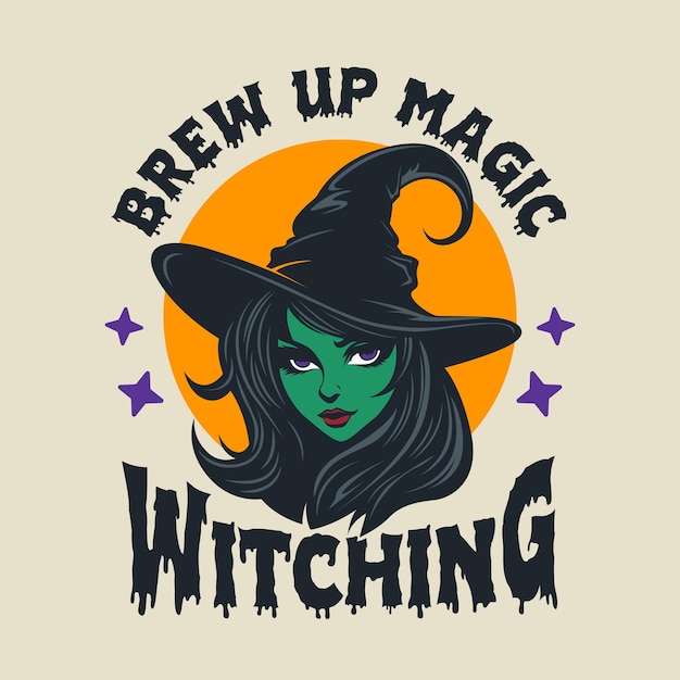 Vector witch halloween witching girl devil vintage logo