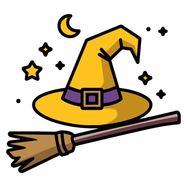 Witch Hat Cartoon Vector Icon Illustration Flat Cartoon Style