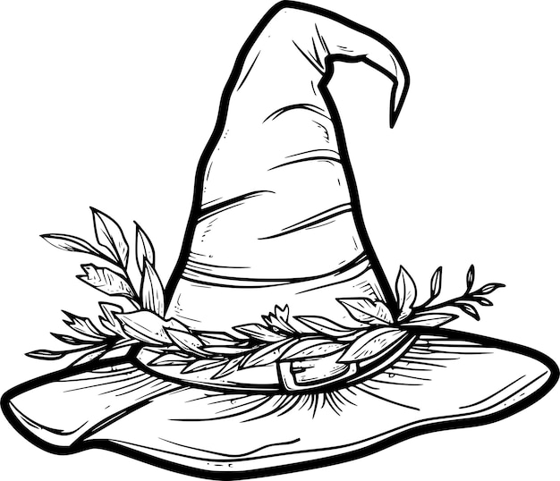 Vector witch hat halloween vector wizard icon witch cap black line magic sketch illustration haloween