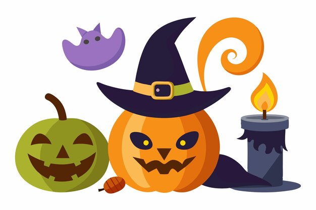 Vector witch hat pumpkin halloween vector illustration