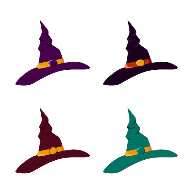 Witch hats of different colors Halloween Hand drawn illustration Isolated on white background