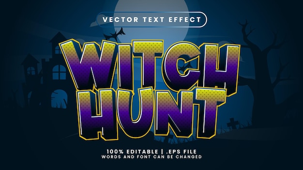 Witch hunt halloween editable text effect with moon and blue background