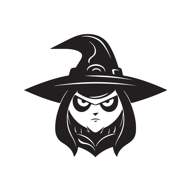 Witch logo concept black and white color hand drawn illustration