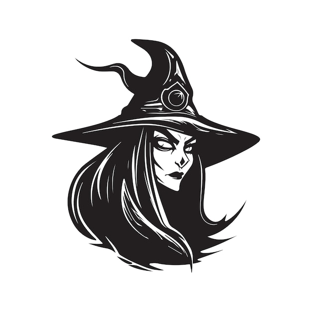 Witch logo concept black and white color hand drawn illustration