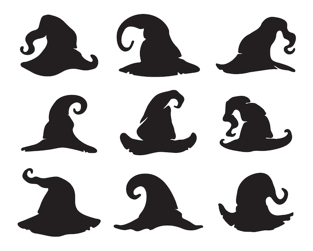 Witch magic hat vector. witch hat element silhouette Halloween party decorations