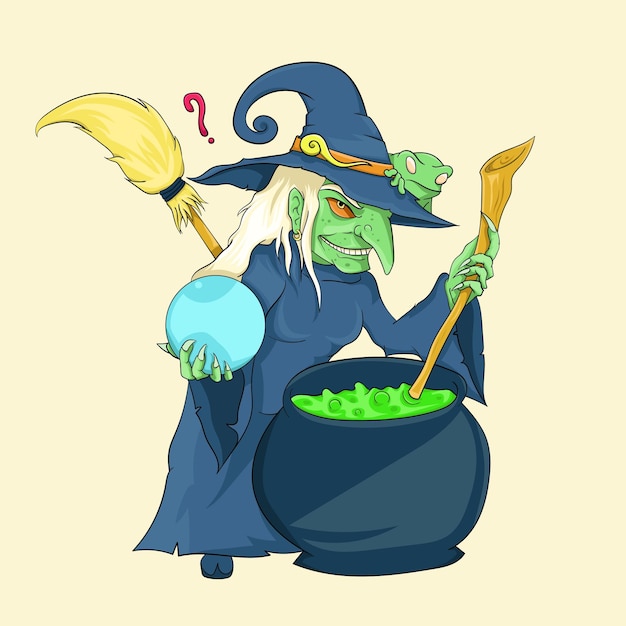 Witch Making Potion Vector Illustration