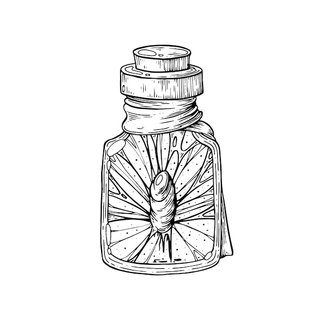 Vector a witch's bottle with a potion a spider cocoon and a web