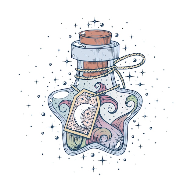 A witch's bottle with a potion with magic water