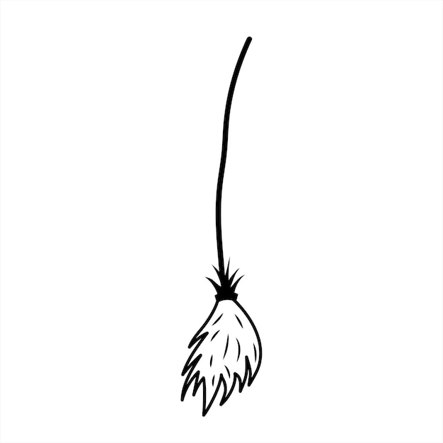 Witch's broom Linear doodle style Halloween concept