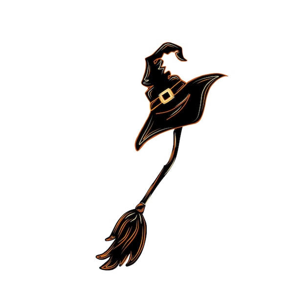 Witch's hat and broomstick black Vector EPS illustration