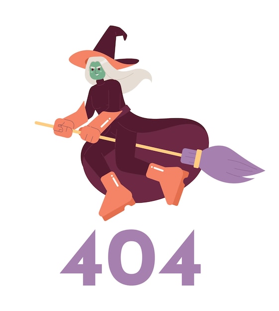 Witchcraft error 404 flash message Evil witch flying on broomstick Empty state ui design Page not found popup cartoon image Vector flat illustration concept on white background