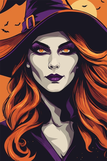 Witchcraft Wonders Halloween Witch with Hat Vector Art Illustration