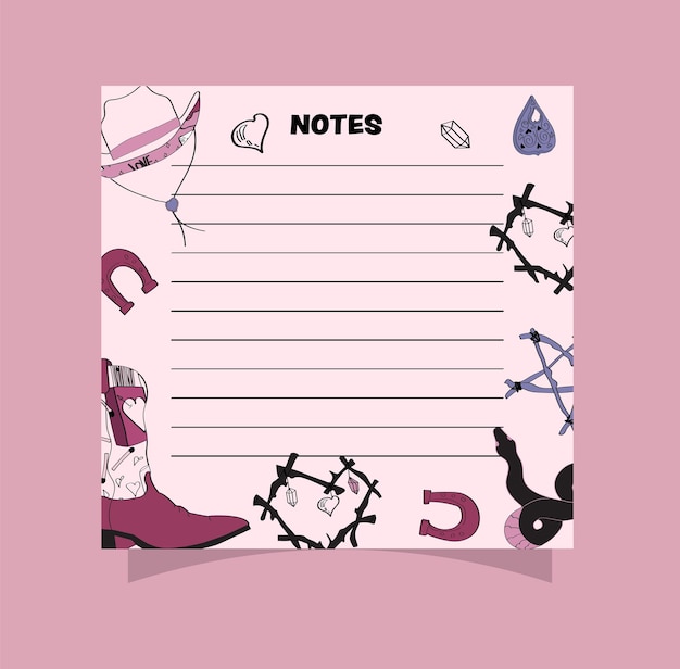 Vector witchy boho western small square notepad page design