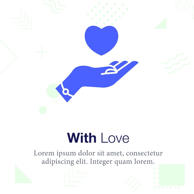 With Love, heart, hand vector icon illustration