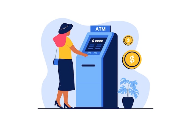 Vector withdraw cash at the atm machine