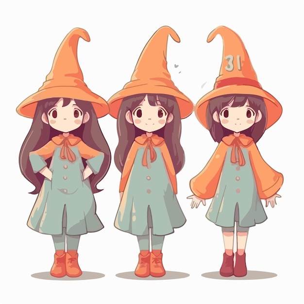 Wizard girl wearing magical garb vector cartoon young kid multipose