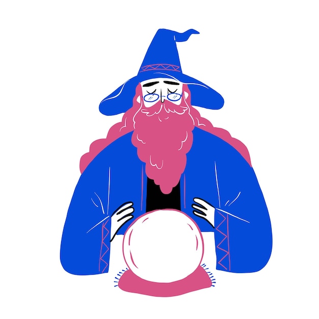 Wizard looking in crystal ball to predict future