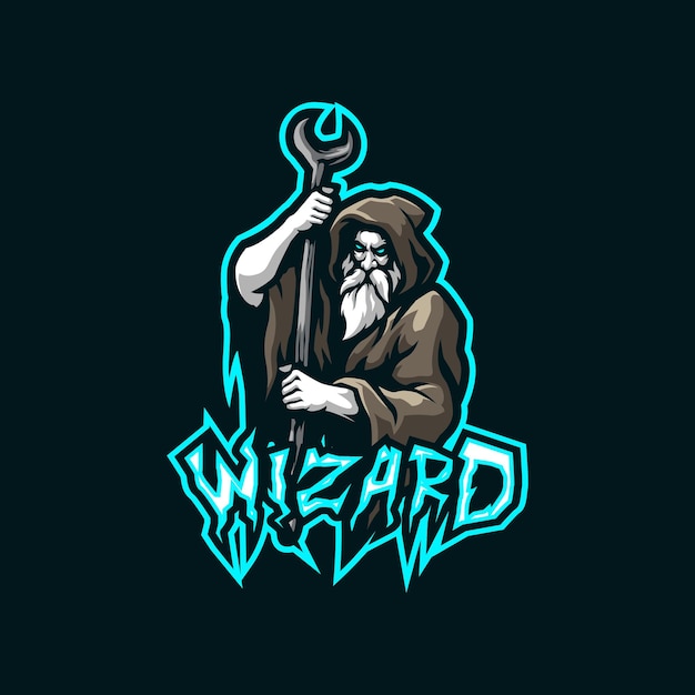 Wizard mascot logo design vector with modern illustration concept style for badge, emblem and t shirt printing. Wizard illustration with stick in hand.