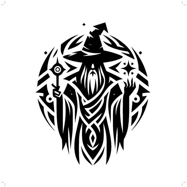 Vector wizard in modern tribal tattoo abstract line art of people minimalist contour vector