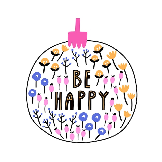 Wlowers in round in flat style be happy hand drawn vector illustration