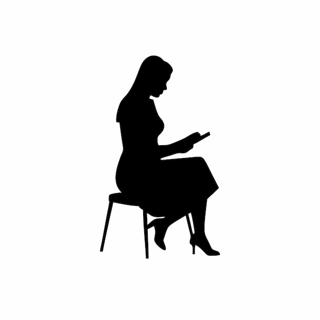 Vector a woamn reading book seating on the stand chair vector silhouette isolated white background 22