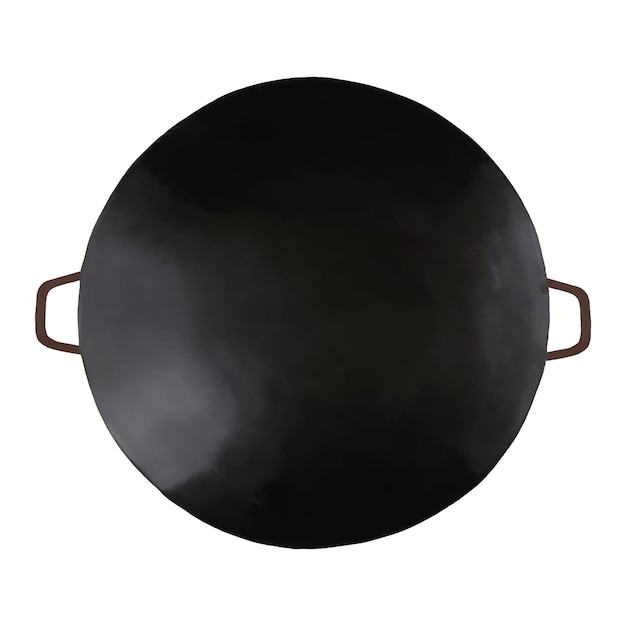 Wok Top View Isolated Hand Drawn Painting Illustration